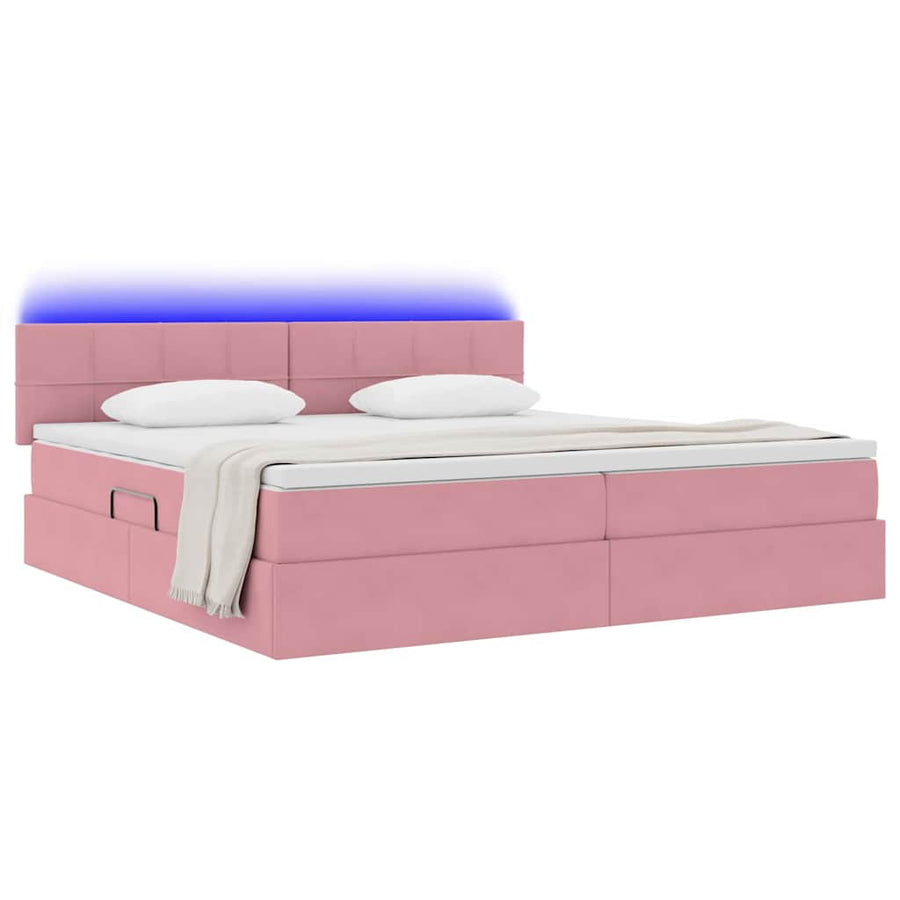 Bed met LED -striplichten met opslag Roze 200 x 200 cm Fluweel