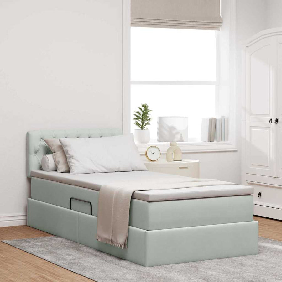 Opbergbed met LED met matras Lichtgrijs 90 x 190 cm Fluweel