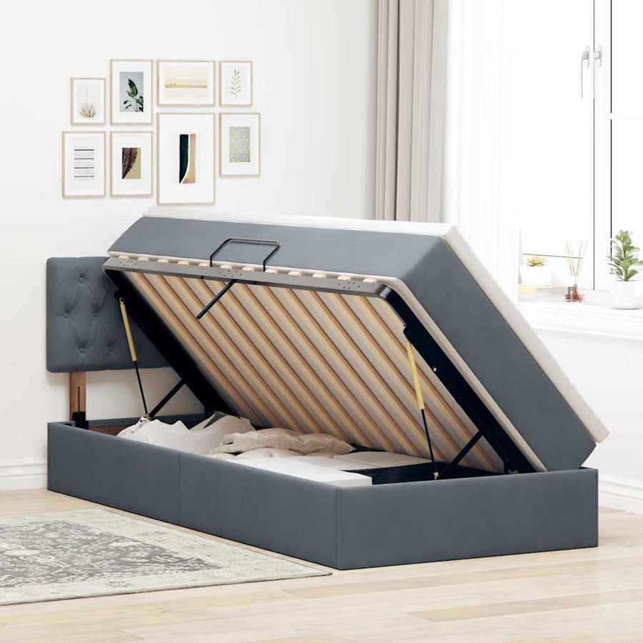 Opbergbed met LED met matras Donkergrijs 90 x 190 cm Fluweel