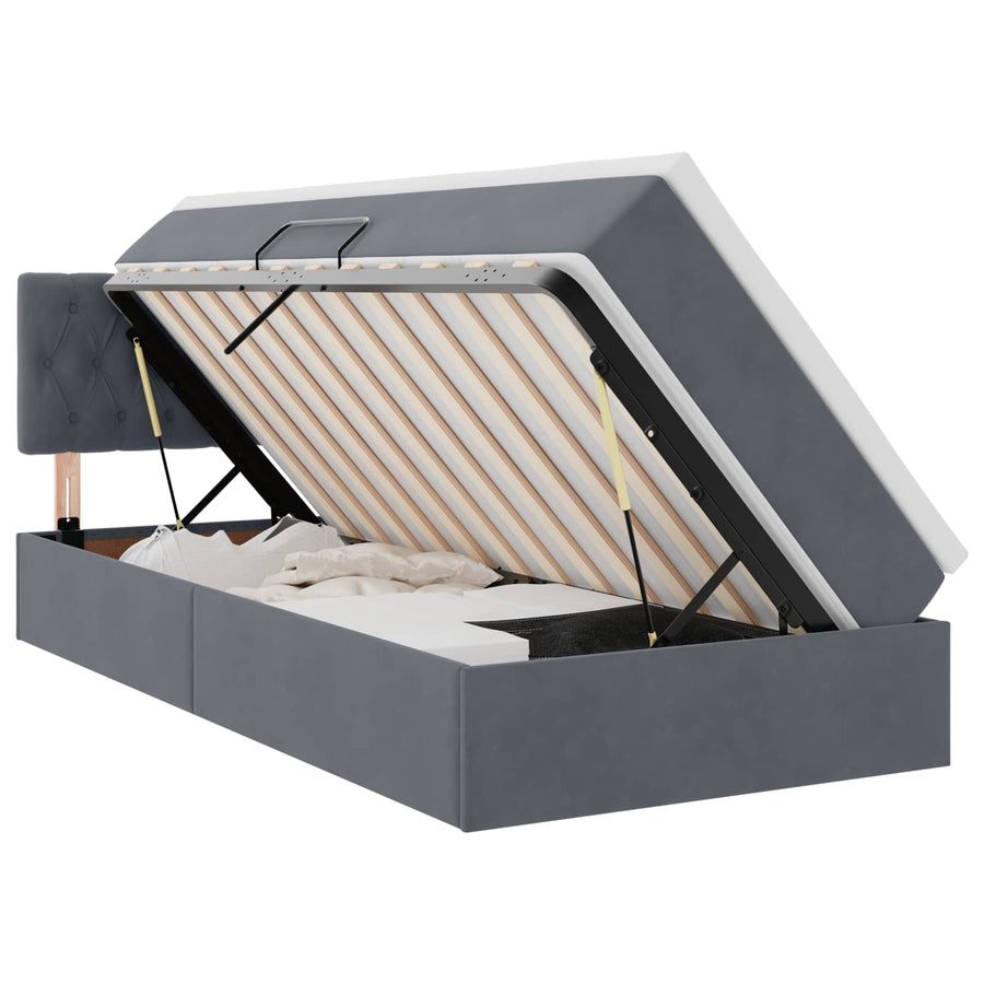 Opbergbed met LED met matras Donkergrijs 90 x 190 cm Fluweel