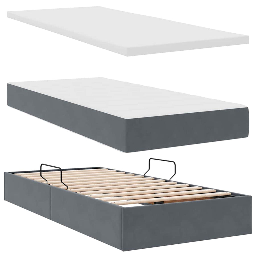 Opbergbed met LED met matras Donkergrijs 90 x 190 cm Fluweel