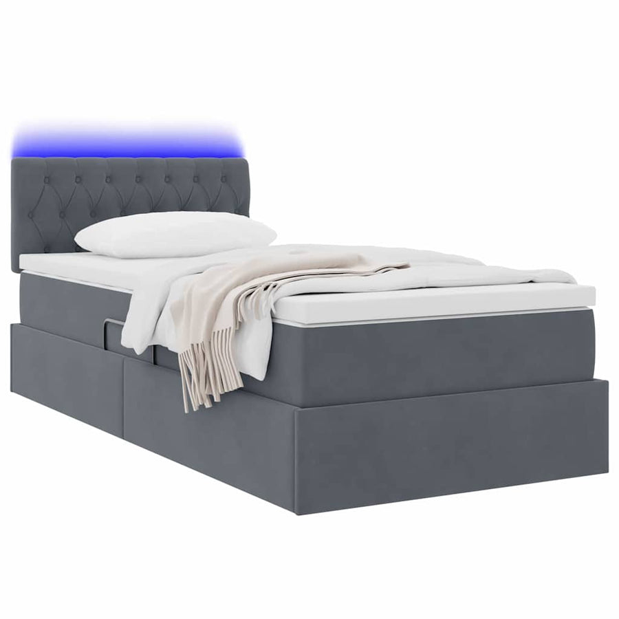 Opbergbed met LED met matras Donkergrijs 90 x 190 cm Fluweel