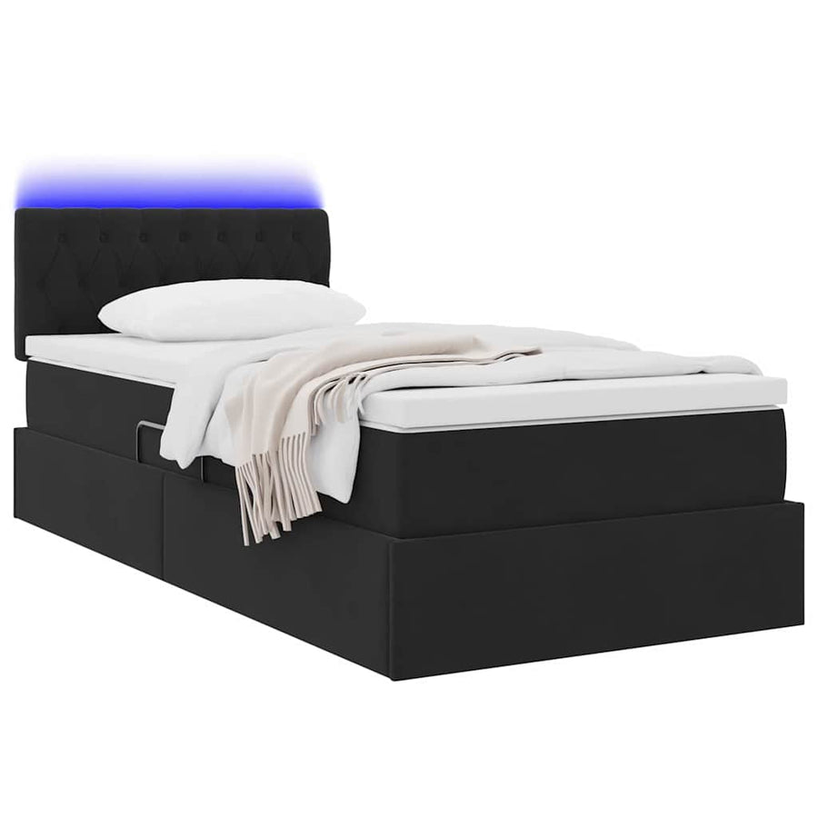 Opbergbed met LED met matras met LED Zwart 90 x 190 cm Fluweel