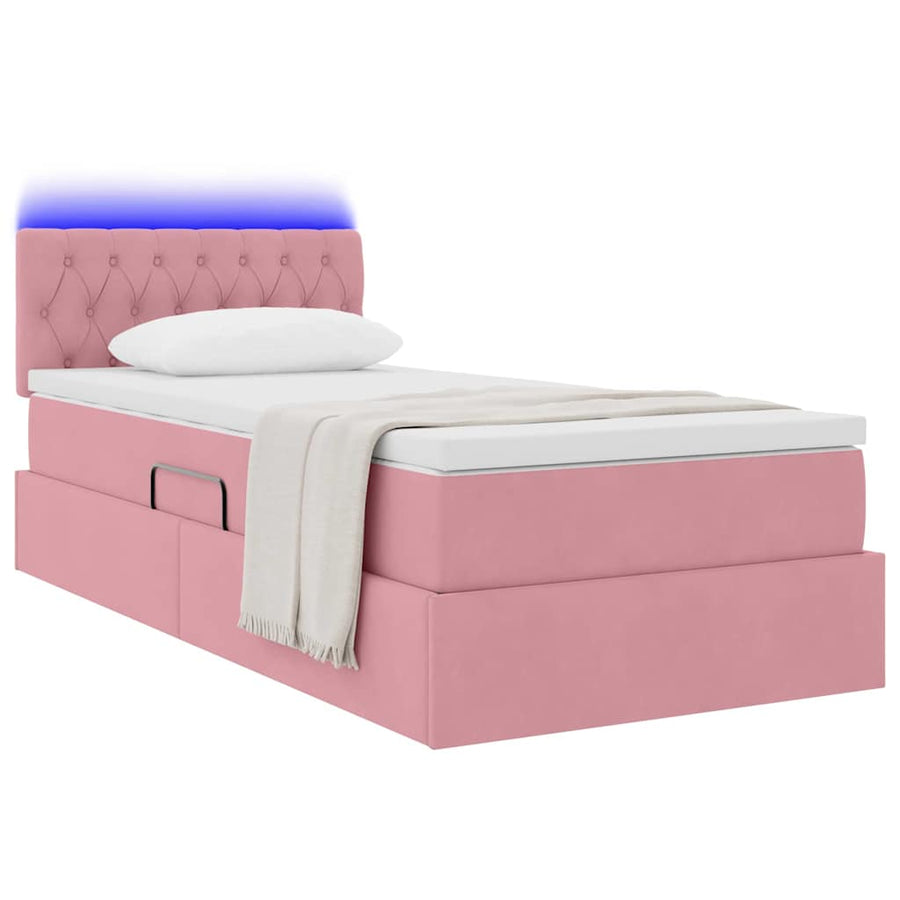 Opbergbed met LED met matras met LED Roze 90 x 190 cm Fluweel