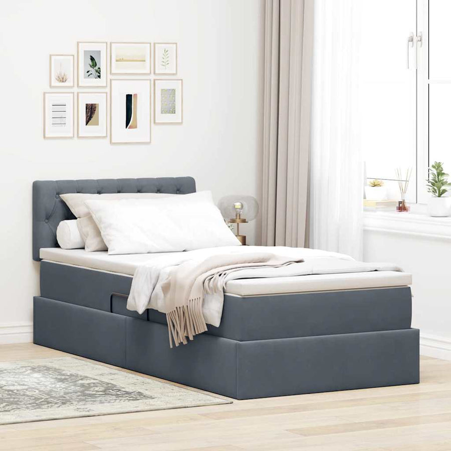 Opbergbed met LED met matras Donkergrijs 90 x 200 cm Fluweel