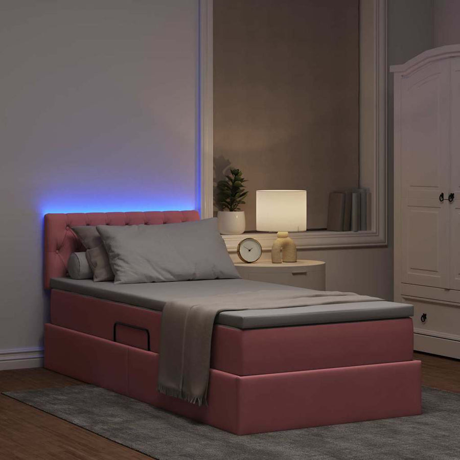 Opbergbed met LED met matras met LED Roze 90 x 200 cm Fluweel