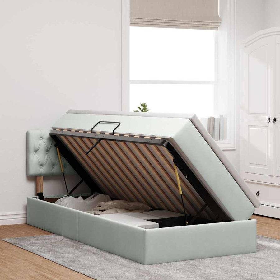 Opbergbed met LED met matras Lichtgrijs 100 x 200 cm Fluweel