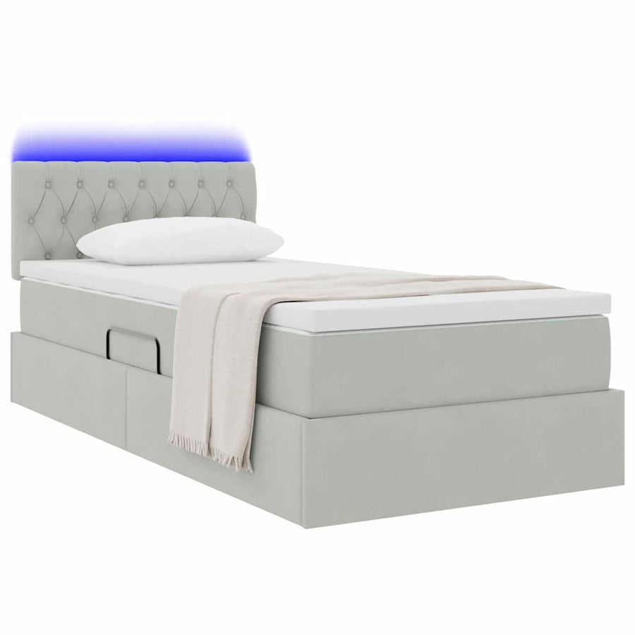 Opbergbed met LED met matras Lichtgrijs 100 x 200 cm Fluweel