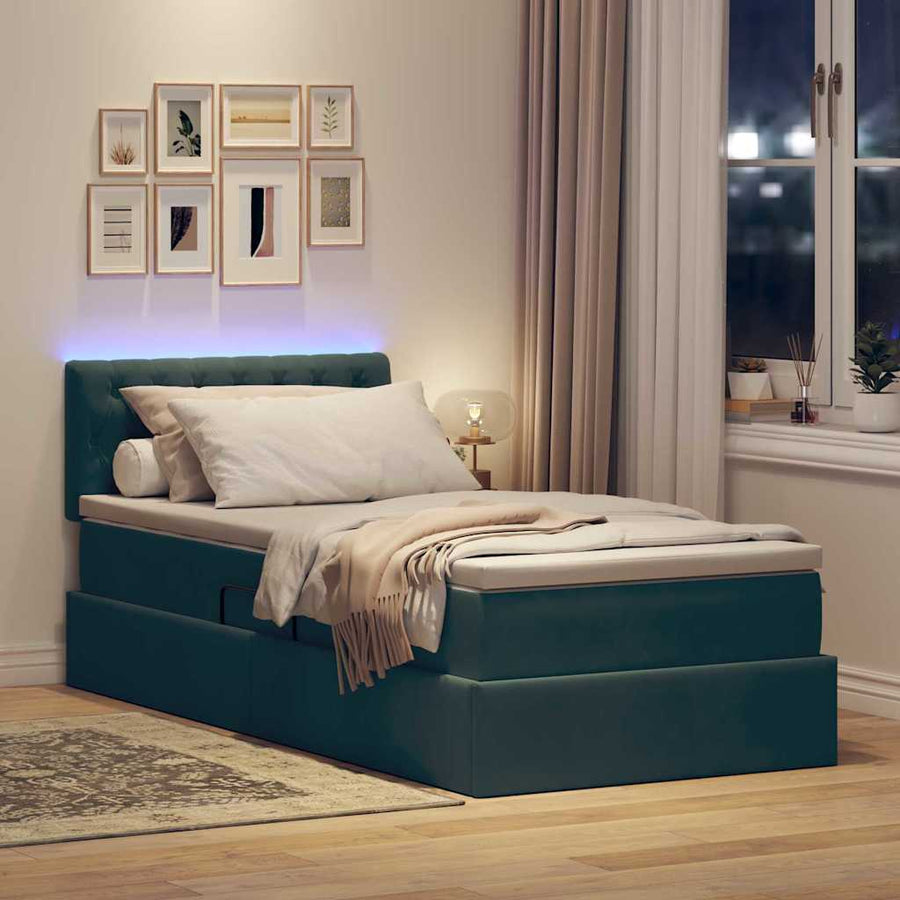 Opbergbed met LED met matras Donkergroen 100 x 200 cm Fluweel