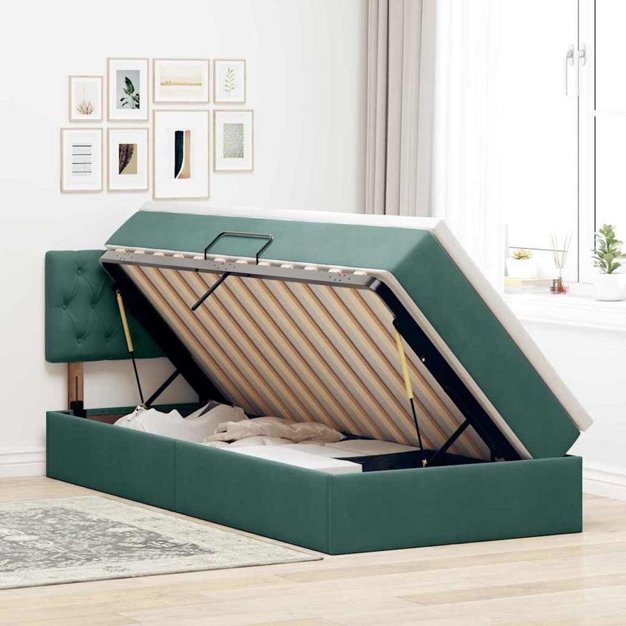 Opbergbed met LED met matras Donkergroen 100 x 200 cm Fluweel