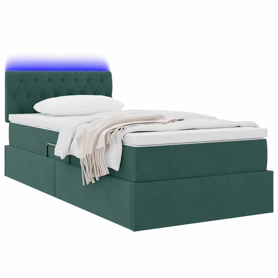 Opbergbed met LED met matras Donkergroen 100 x 200 cm Fluweel