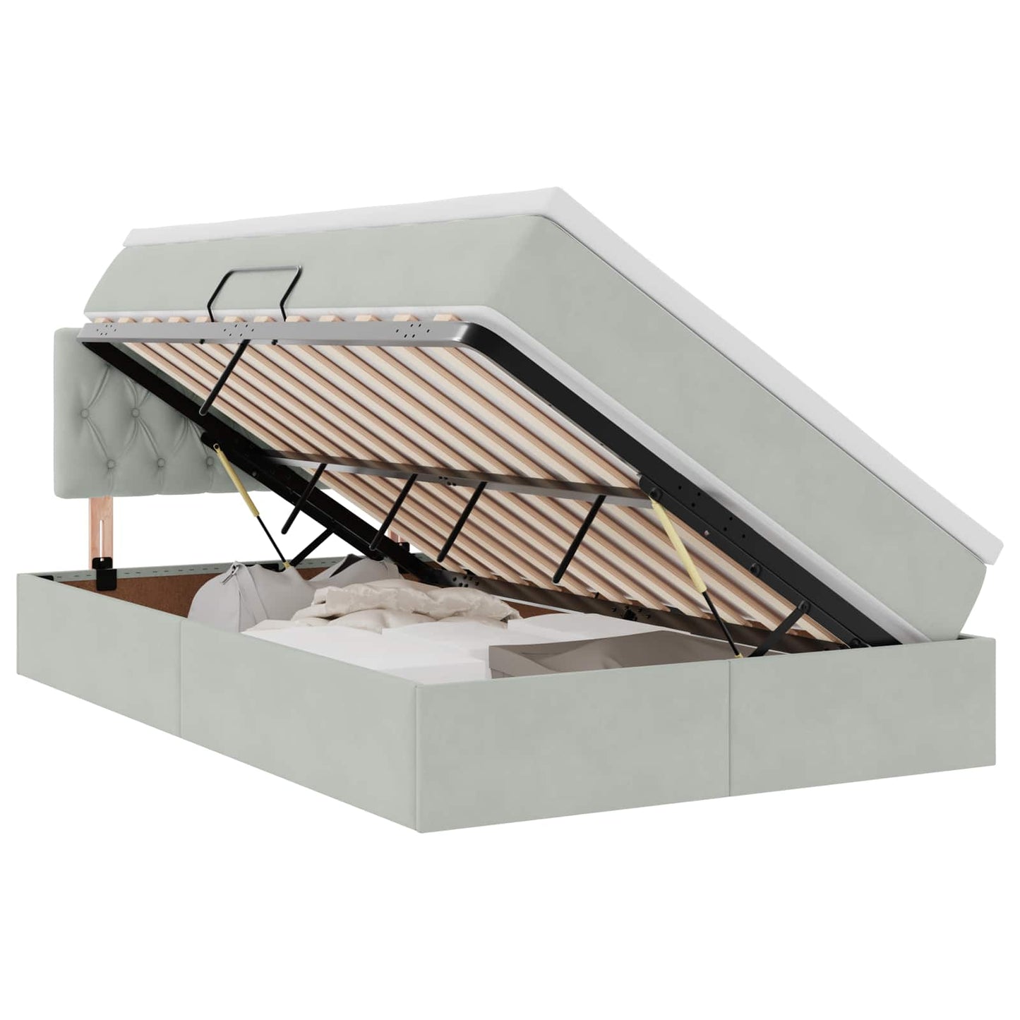 Opbergbed met LED met matras Lichtgrijs 120 x 190 cm Fluweel