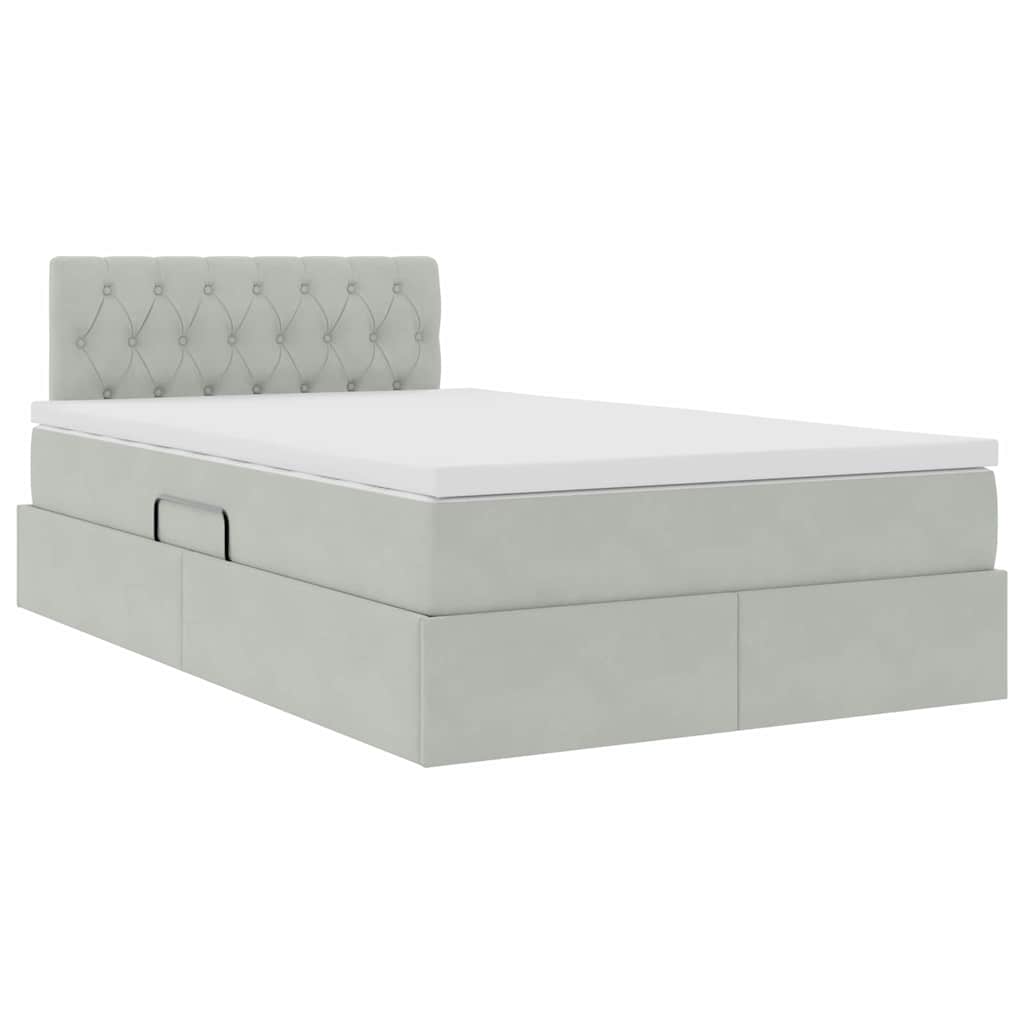 Opbergbed met LED met matras Lichtgrijs 120 x 190 cm Fluweel