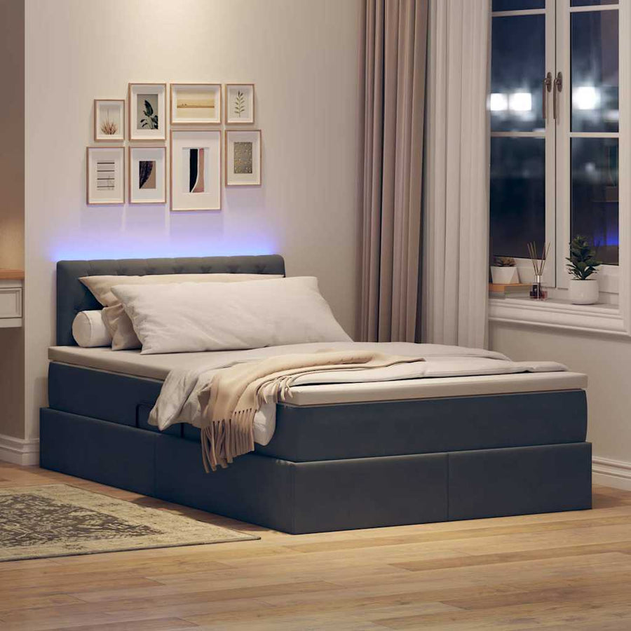 Bed met LED -striplichten Donkergrijs 120 x 200 cm Fluweel
