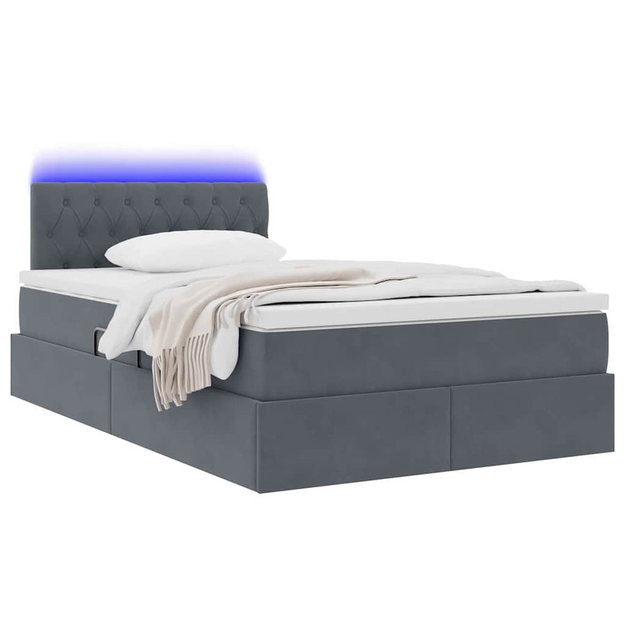 Bed met LED -striplichten Donkergrijs 120 x 200 cm Fluweel