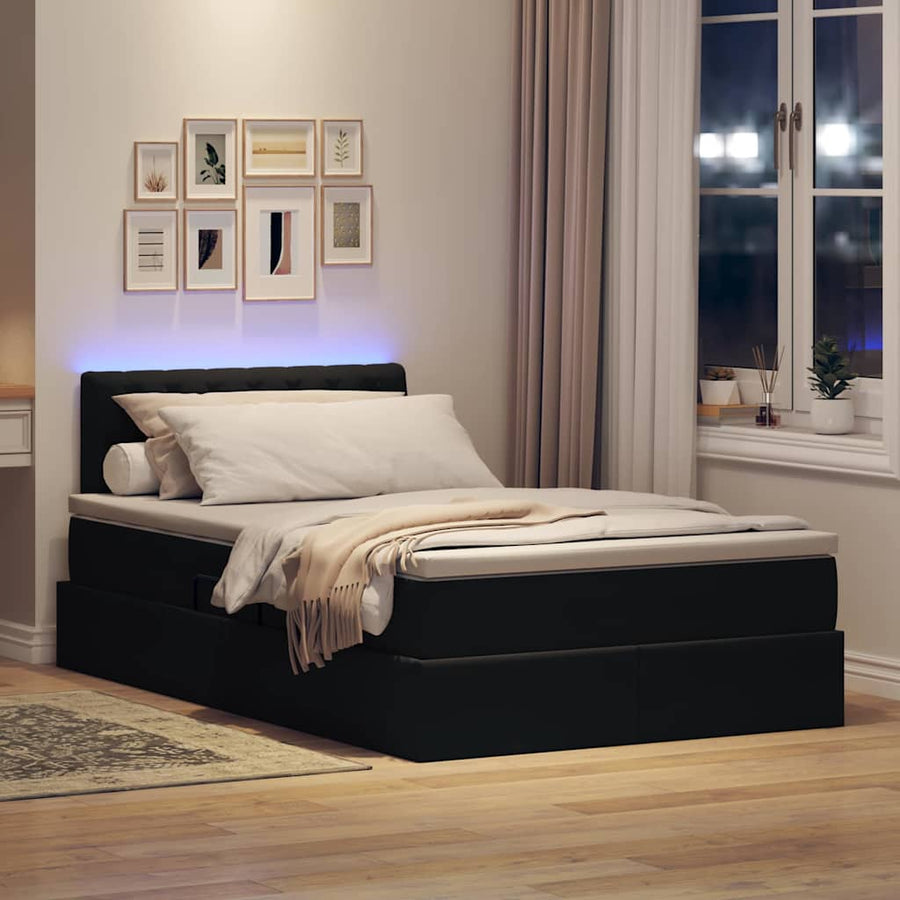 Bed met LED -striplichten met opslag Zwart 120 x 200 cm Fluweel