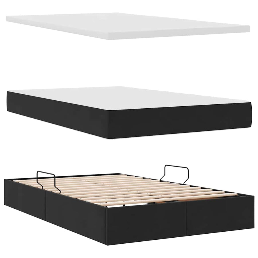 Bed met LED -striplichten met opslag Zwart 120 x 200 cm Fluweel