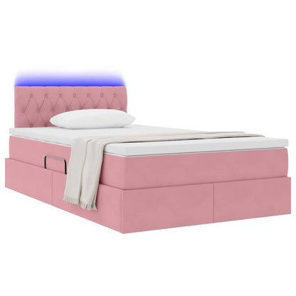 Bed met LED -striplichten met opslag Roze 120 x 200 cm Fluweel