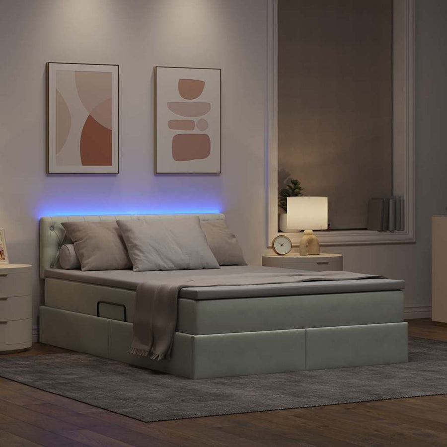 Bed met LED -striplichten Lichtgrijs 140 x 190 cm Fluweel