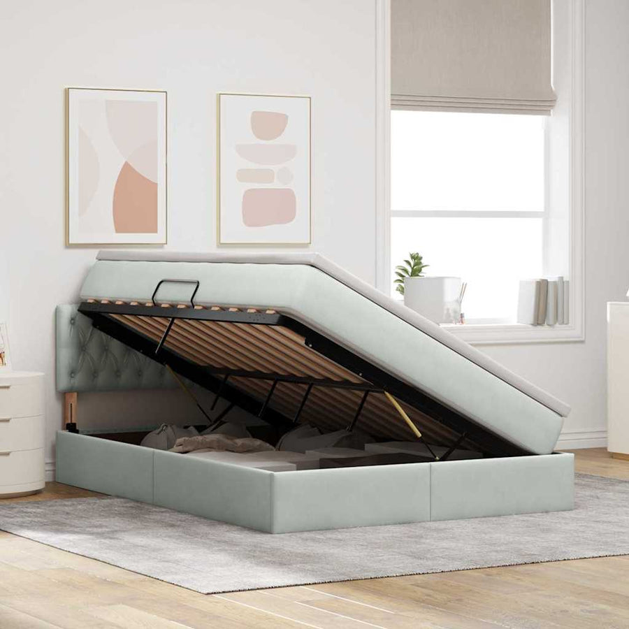Bed met LED -striplichten Lichtgrijs 140 x 190 cm Fluweel