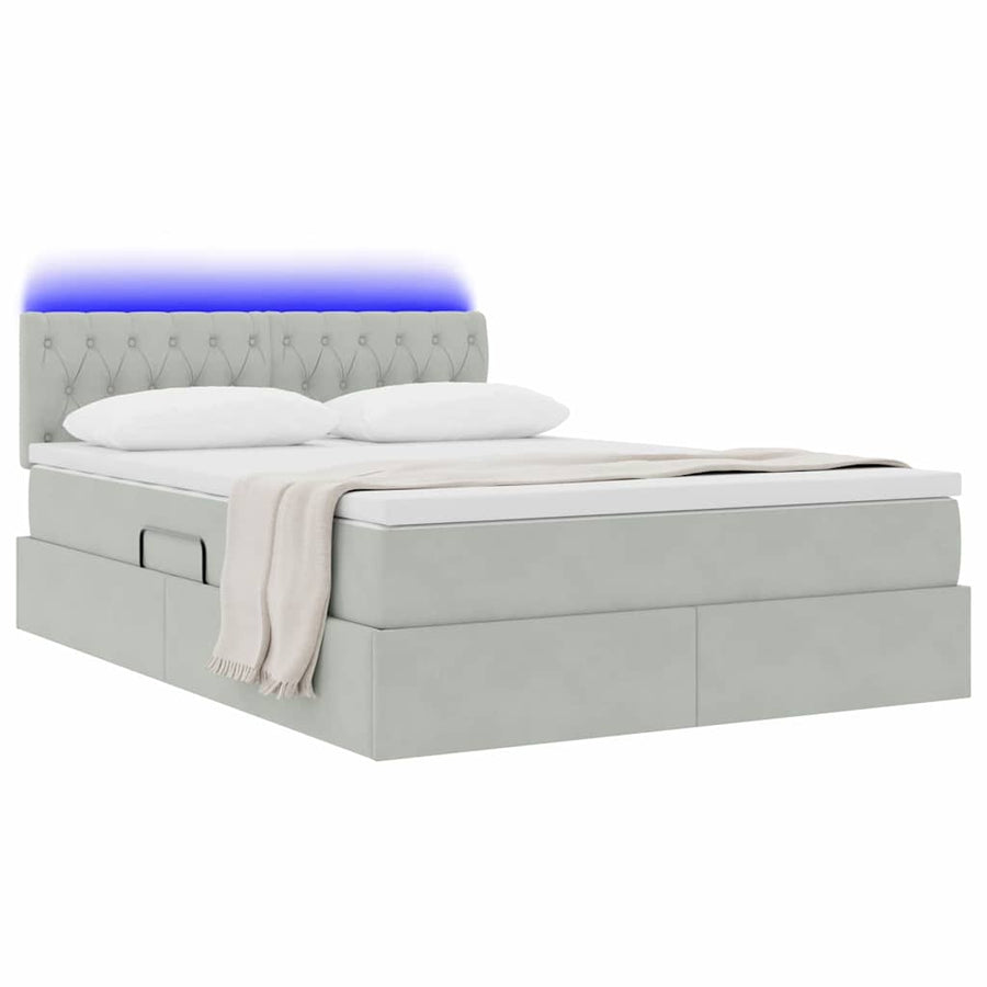 Bed met LED -striplichten Lichtgrijs 140 x 190 cm Fluweel