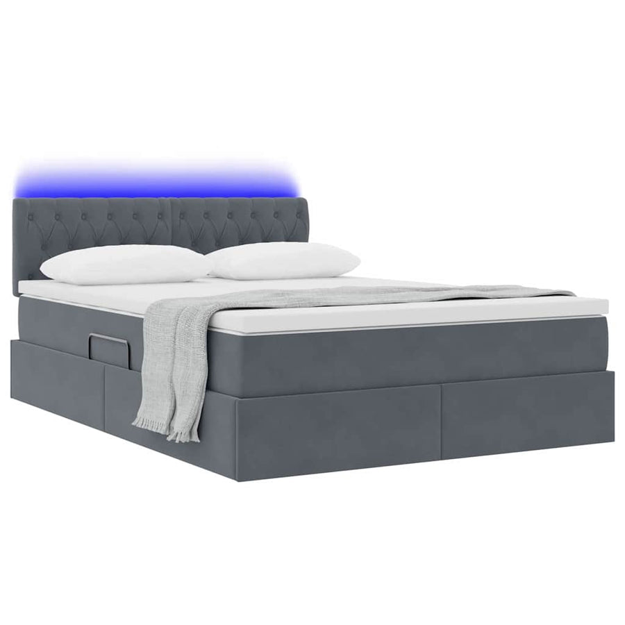 Bed met LED -striplichten Donkergrijs 140 x 190 cm Fluweel