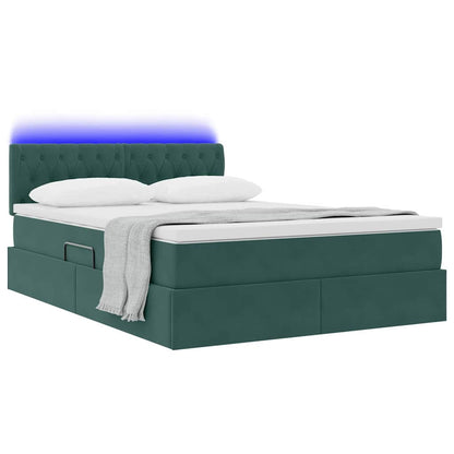Bed met LED -striplichten Donkergroen 140 x 190 cm Fluweel