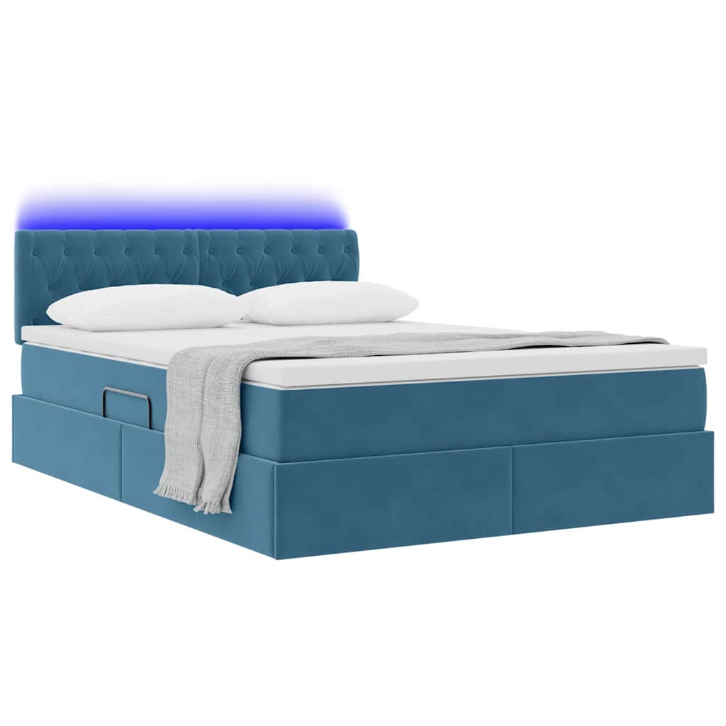 Bed met LED -striplichten Donkerblauw 140 x 190 cm Fluweel