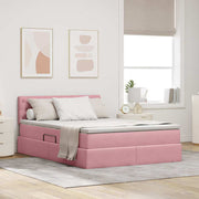 Opbergbed 140x190 cm roze fluweel met LED