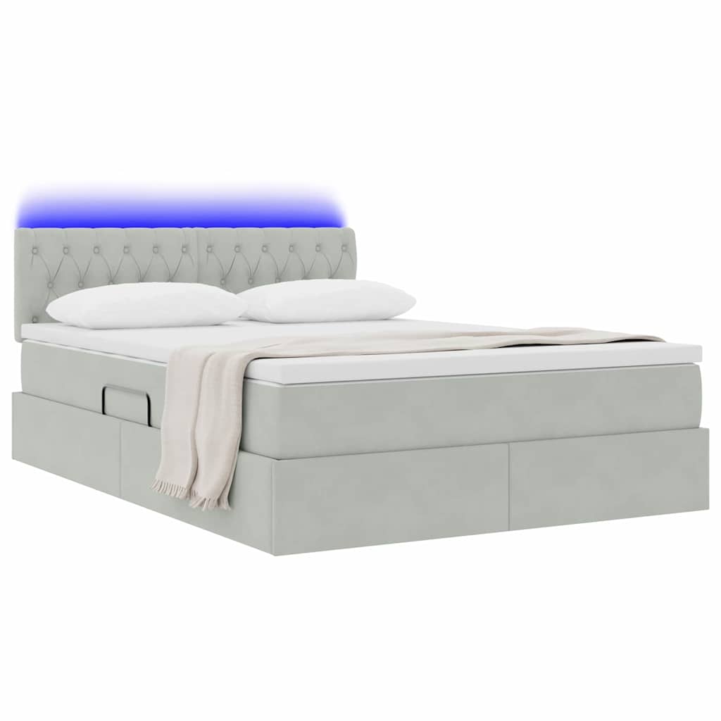 Bed met LED -striplichten Lichtgrijs 140 x 200 cm Fluweel