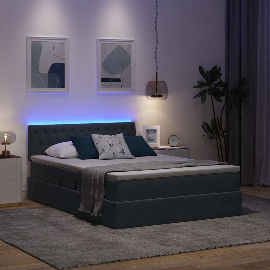 Bed met LED -striplichten Donkergrijs 140 x 200 cm Fluweel