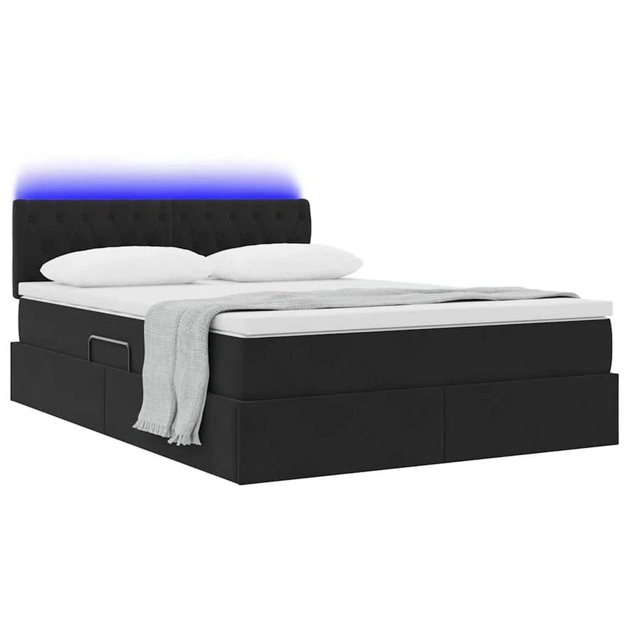 Bed met LED -striplichten met opslag Zwart 140 x 200 cm Fluweel