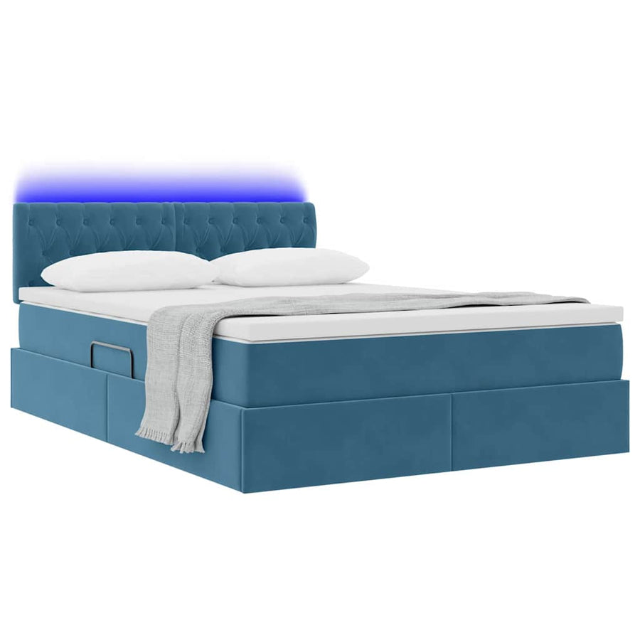 Bed met LED -striplichten Donkerblauw 140 x 200 cm Fluweel