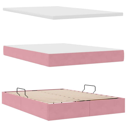 Bed met LED -striplichten met opslag Roze 140 x 200 cm Fluweel