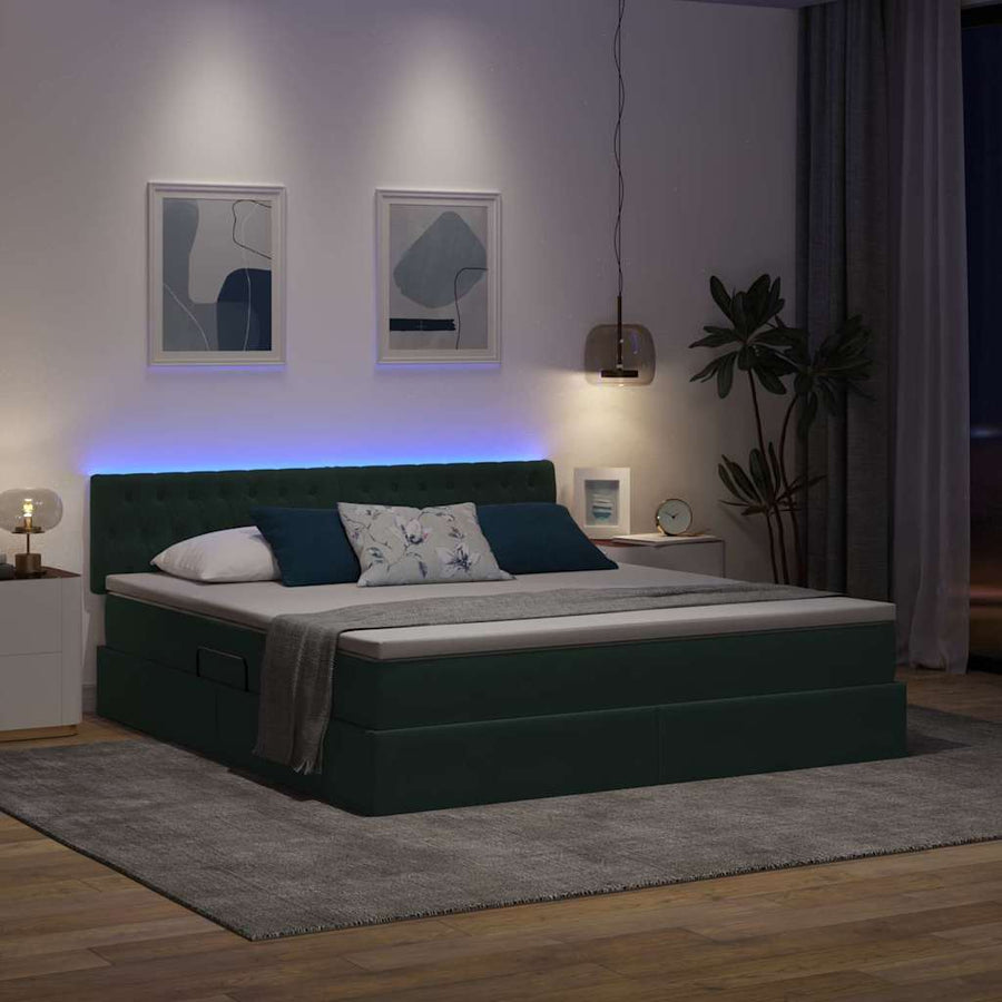 Bed met LED -striplichten Donkergroen 160 x 200 cm Fluweel