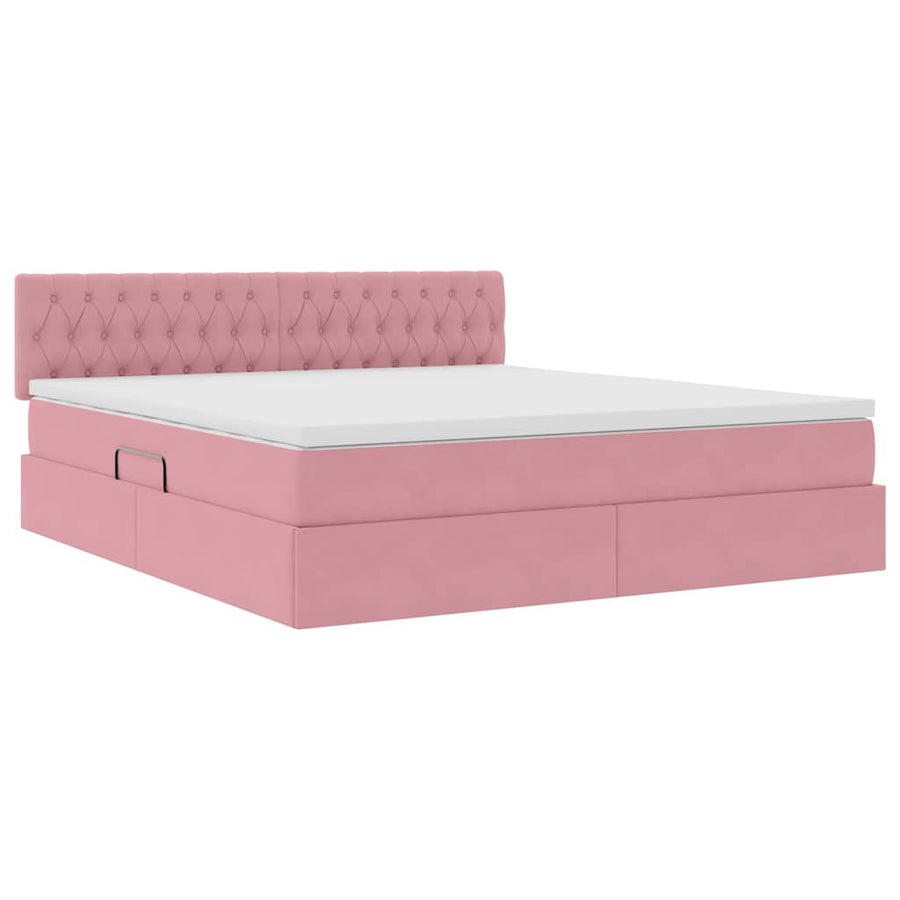 Bed met LED -striplichten met opslag Roze 160 x 200 cm Fluweel
