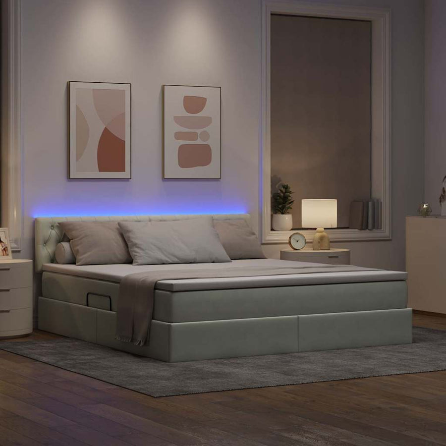Bed met LED -striplichten Lichtgrijs 180 x 200 cm Fluweel