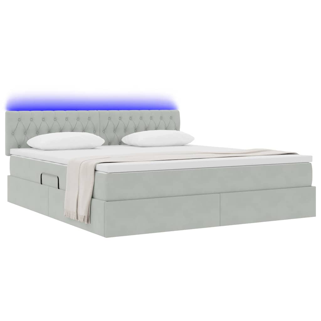 Bed met LED -striplichten Lichtgrijs 180 x 200 cm Fluweel