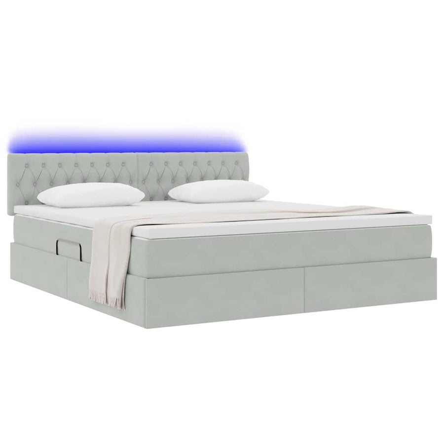 Bed met LED -striplichten Lichtgrijs 180 x 200 cm Fluweel