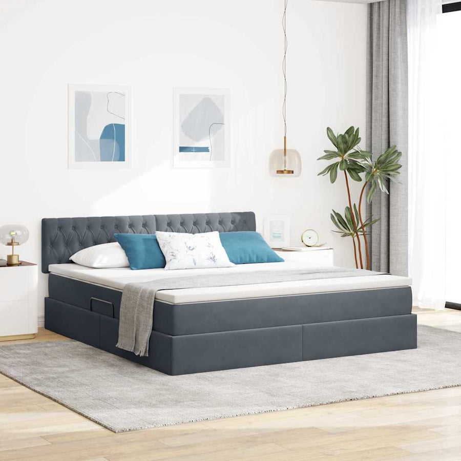 Bed met LED -striplichten Donkergrijs 180 x 200 cm Fluweel
