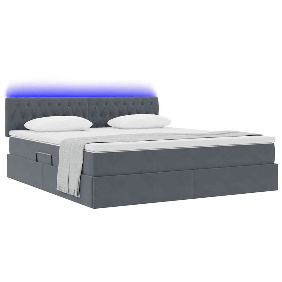Bed met LED -striplichten Donkergrijs 180 x 200 cm Fluweel