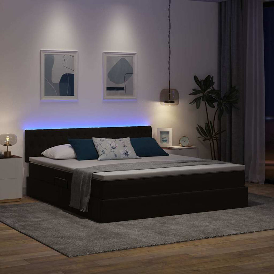 Bed met LED -striplichten met opslag Zwart 180 x 200 cm Fluweel