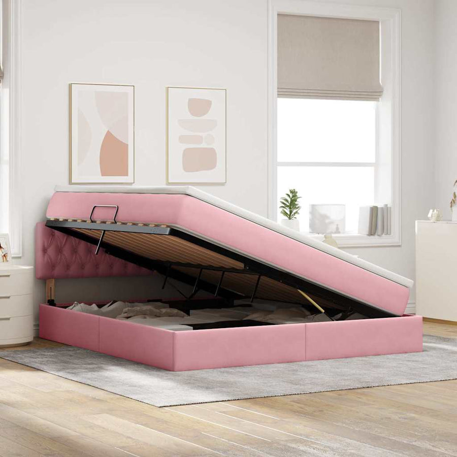 Bed met LED -striplichten met opslag Roze 180 x 200 cm Fluweel