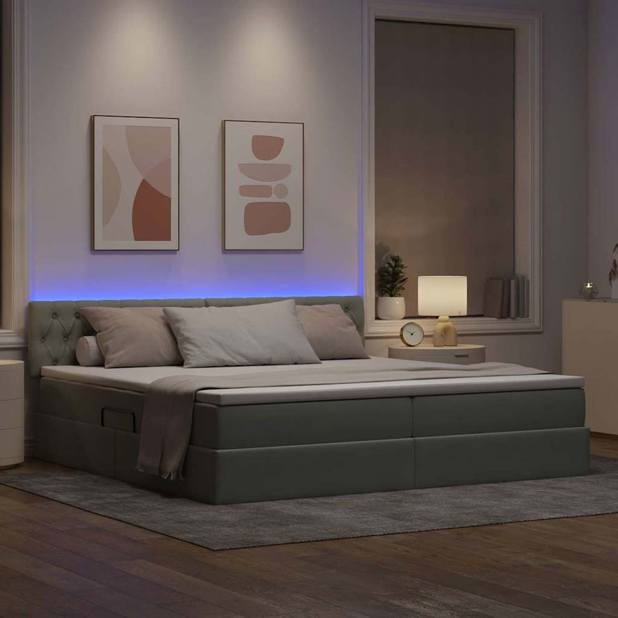 Bed met LED -striplichten Lichtgrijs 200 x 200 cm Fluweel