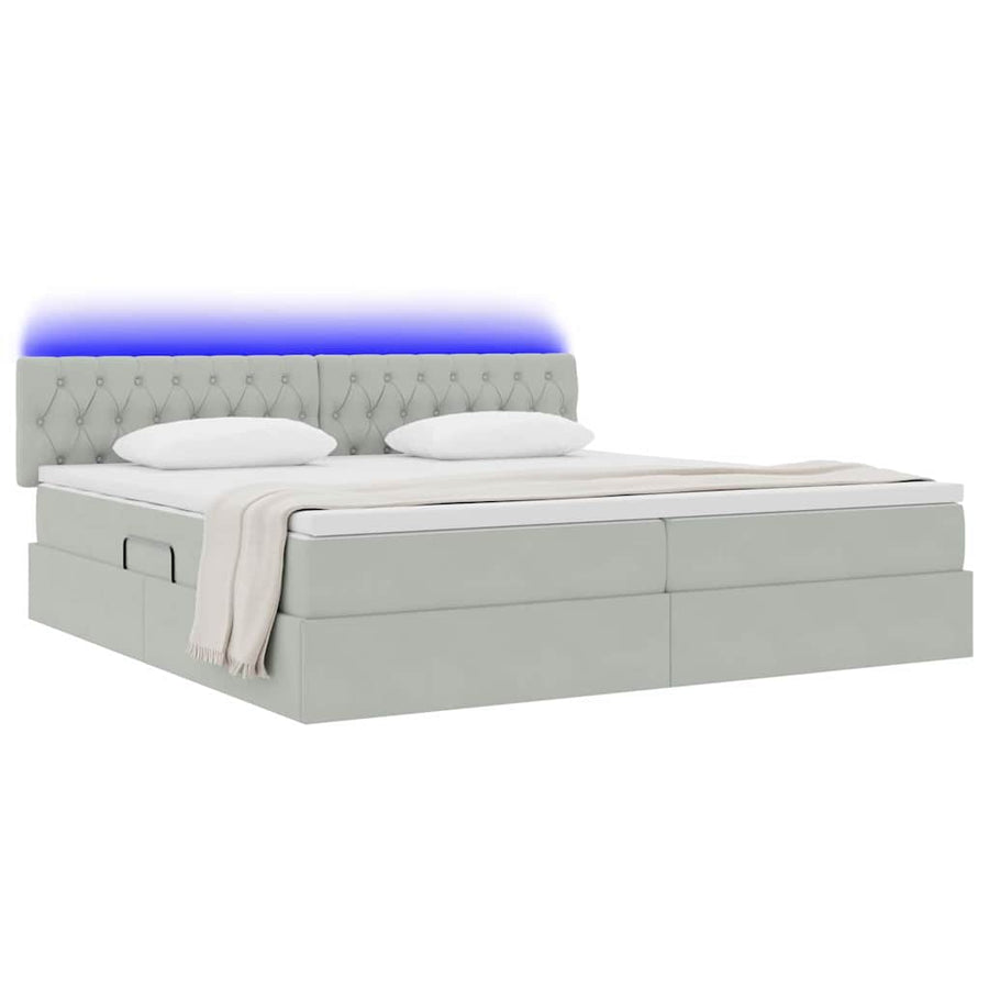 Bed met LED -striplichten Lichtgrijs 200 x 200 cm Fluweel