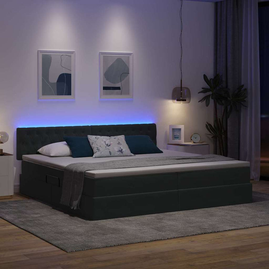Bed met LED -striplichten Donkergrijs 200 x 200 cm Fluweel