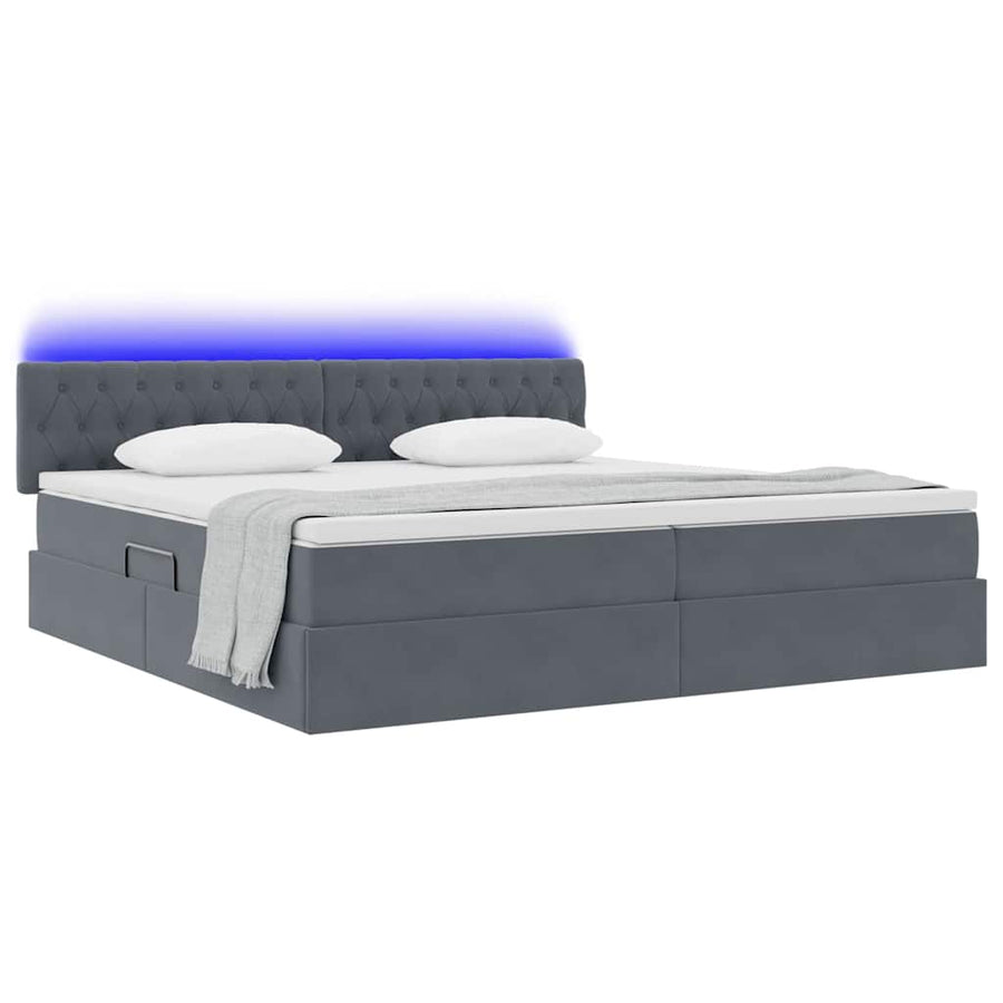 Bed met LED -striplichten Donkergrijs 200 x 200 cm Fluweel