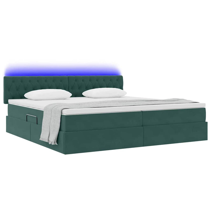Opbergbed met LED met matras Donkergroen 200 x 200 cm Fluweel