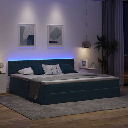 Bed met LED -striplichten Donkerblauw 200 x 200 cm Fluweel