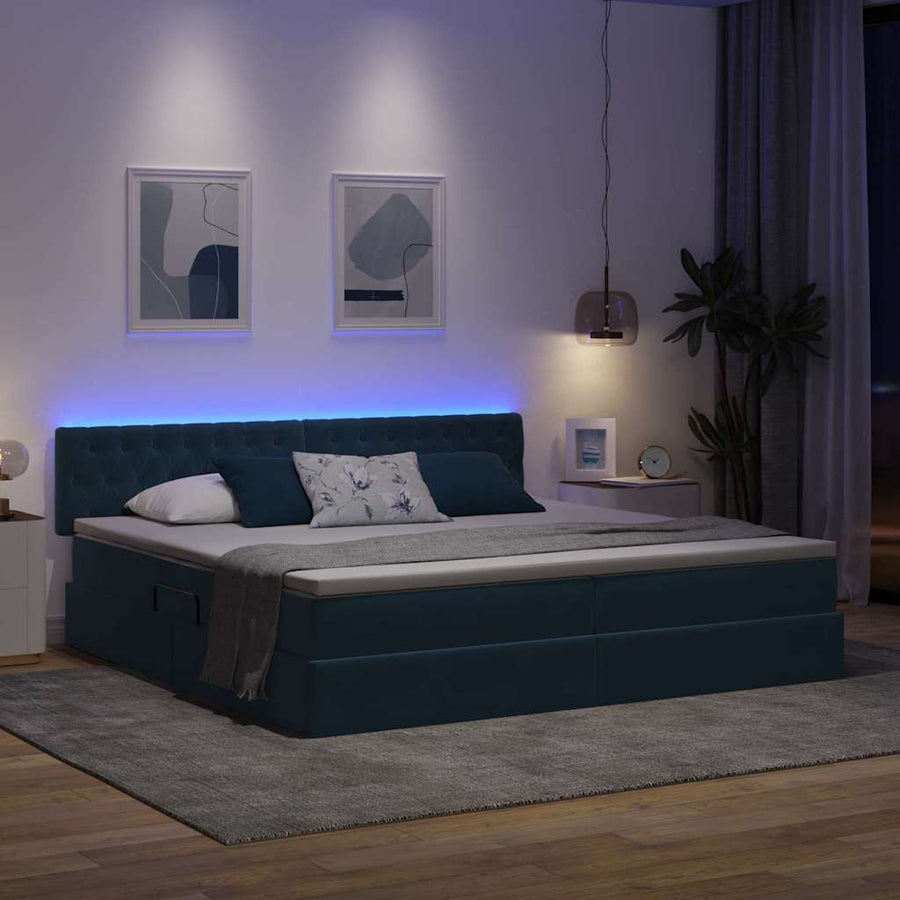 Bed met LED -striplichten Donkerblauw 200 x 200 cm Fluweel